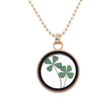 Dried Flower Clover Floating Locket Memory Living Pendant Necklace Gold Plated Jewelry   Plant Flower 60CM Chain Necklace EF8