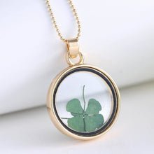 Dried Flower Clover Floating Locket Memory Living Pendant Necklace Gold Plated Jewelry   Plant Flower 60CM Chain Necklace EF8