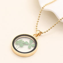 Dried Flower Clover Floating Locket Memory Living Pendant Necklace Gold Plated Jewelry   Plant Flower 60CM Chain Necklace EF8