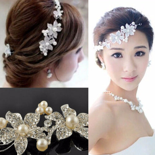 Luxury Silver Rhinestone Bridal Wedding Flower Pearls Headb  Hair Clip Comb Women Jewelry  EF8
