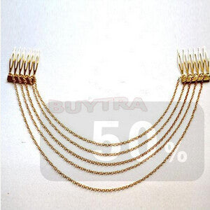 Punk Hair Cuff Pin Clip 2 Combs Tassels Chains Head B  Silver Gold EF8