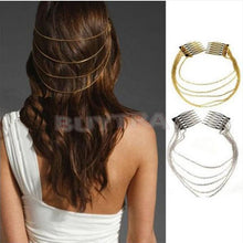 Punk Hair Cuff Pin Clip 2 Combs Tassels Chains Head B  Silver Gold EF8