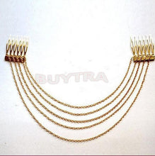 Punk Hair Cuff Pin Clip 2 Combs Tassels Chains Head B  Silver Gold EF8