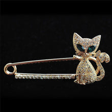 Gold Silver Plated Animal Brooches Pins Green Eye Crystal Cat Brooches  EF8