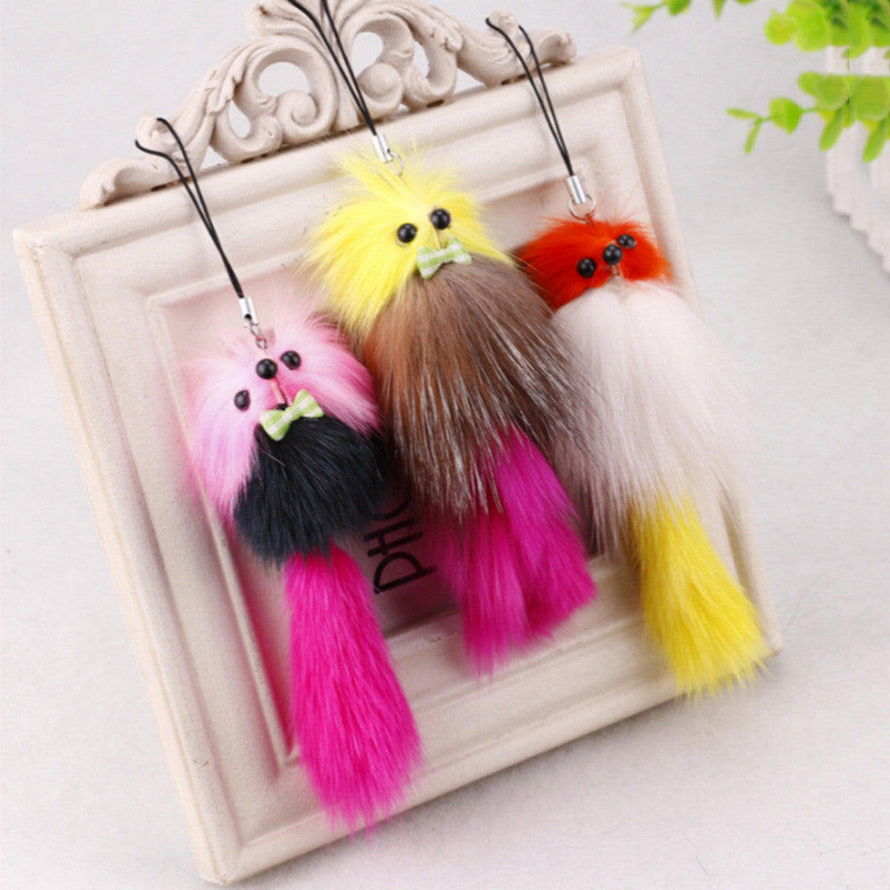 Phone Pendant R om Color Keychain Cute Plush Faux Fox Fur H bag Key Ring EF8