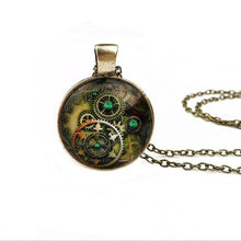S Compass Watch Cabochon Bronze Glass Chain Pendant Necklace Chic Vintage Necklace EF8