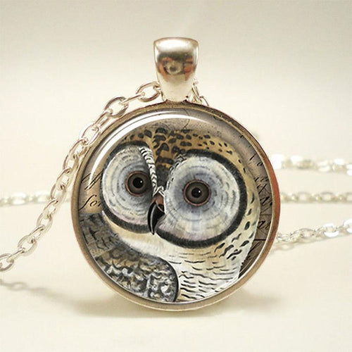 S Owl pendant necklace glass cabochon necklace in jewelry vintage silver color statement chain necklace EF8