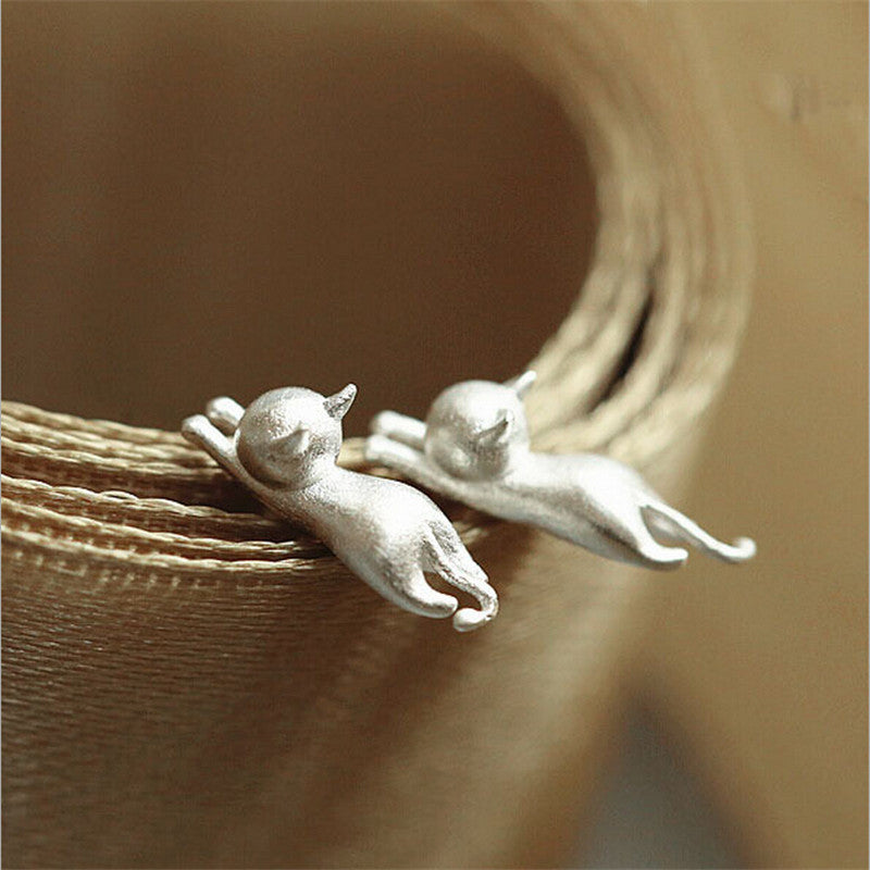 925 Sterling Silver Jewelry 925 Sterling Cat Silver Earrings For Women Statement Earrings EF8