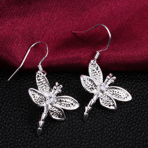 Crystal Dragonfly silver plated Earrings Jewelry trends exquisite beauty of high - quality Drop Earrings Women jewelry EF8