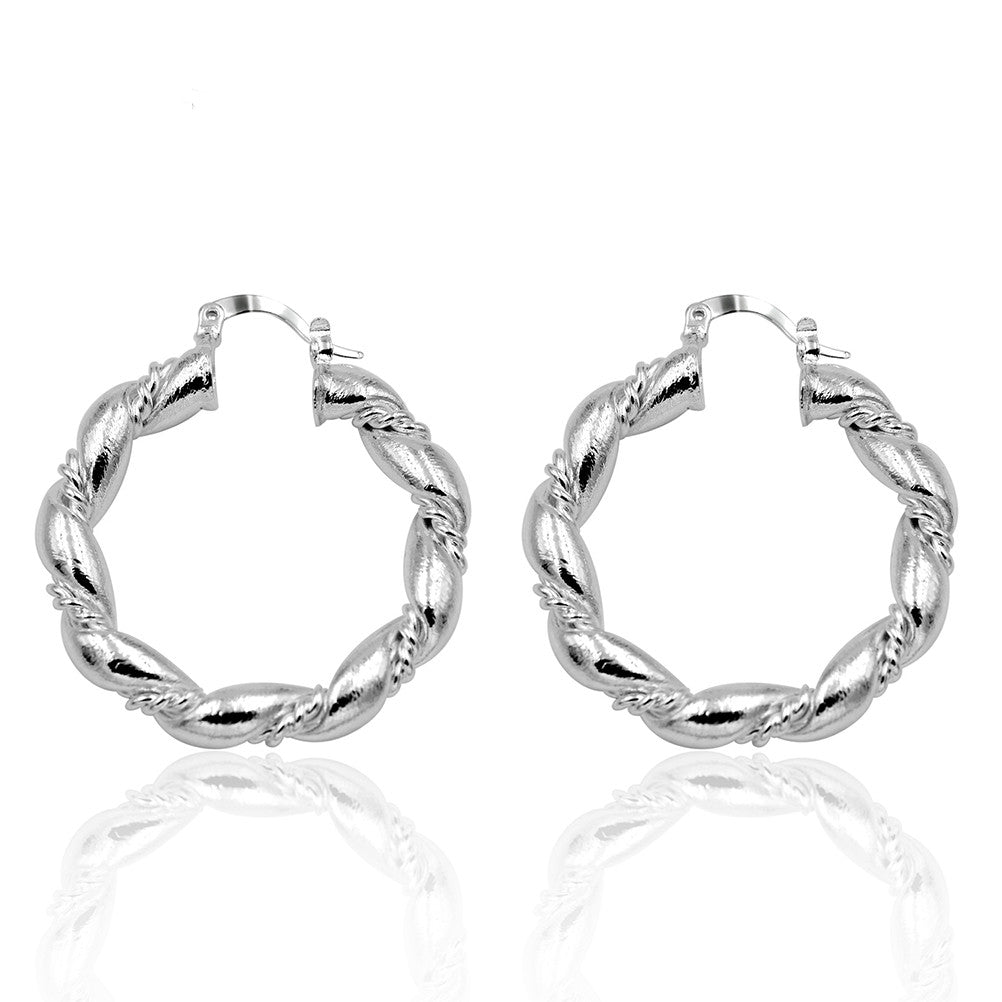 Jewelry Charm Simple Style Hoop Earrings Silver Plated Twisted Rope Women Hoop Earrings EF8