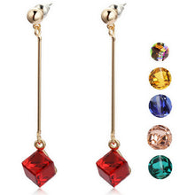 Long Earrings For Woman Jewelry Imitation Rhodium 18K Gold Plated Colorful Cube Crystal Earring EF8