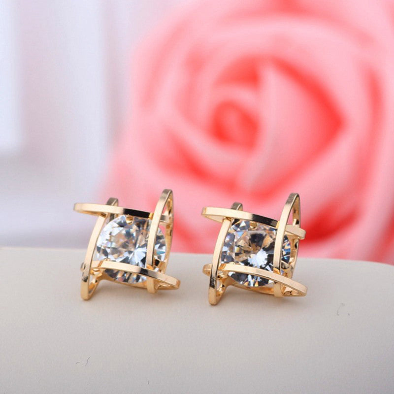 Lovely Elegant Crystal Rhinestone Square Ear Stud Earrings for Women EF8