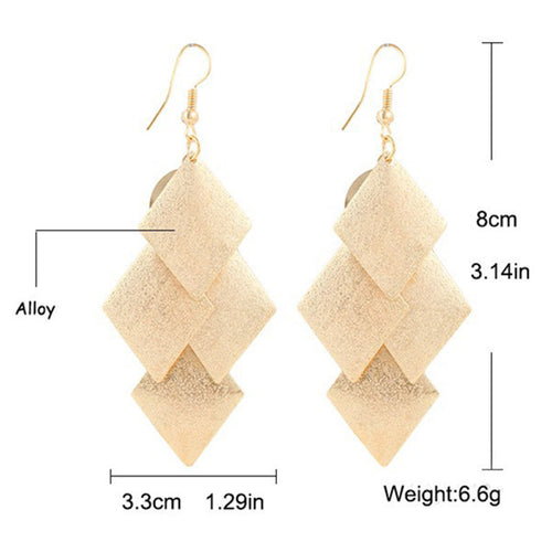 Elegant Gold Color long Tassel drop earrings Geometry Square Earrings jewelry For women EF8