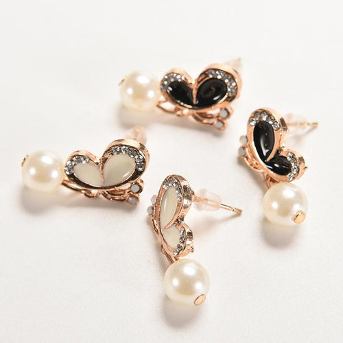 jewelry pearl bow stud earring white black color gift for women girl  EF8