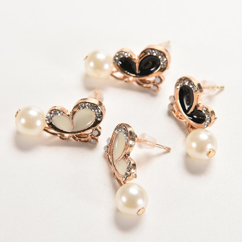 jewelry pearl bow stud earring white black color gift for women girl  EF8