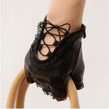 Women Faux Leather Black Gloves Half Finger Gloves Creative Women PU Leather Lace Dance Mittens EF8