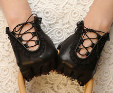 Women Faux Leather Black Gloves Half Finger Gloves Creative Women PU Leather Lace Dance Mittens EF8
