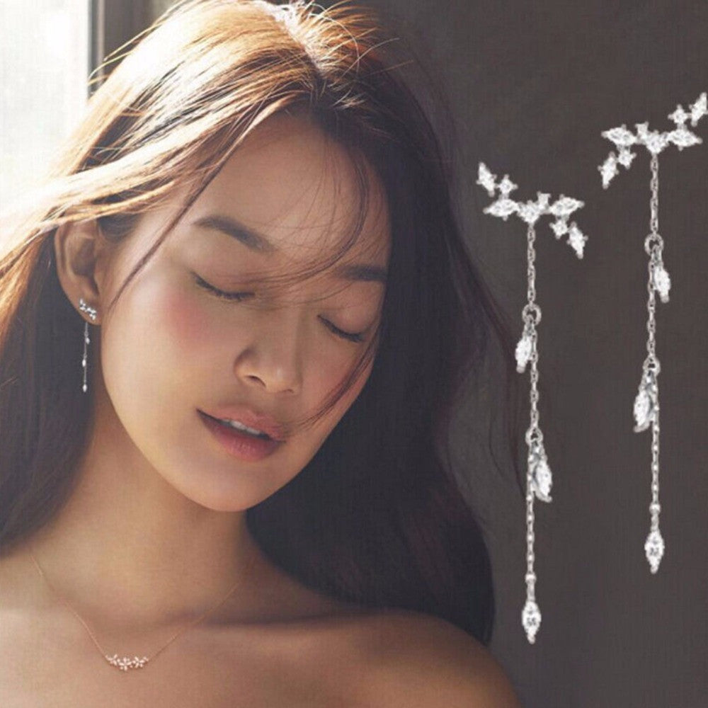 Women Rhinestone Alloy Super Long Tassels Drop Dangle Earrings Cocktail Party Linear Jewelry  EF8