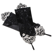 bride gloves beaded lace gloves hook finger gloves short gloves Black EF8