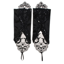 bride gloves beaded lace gloves hook finger gloves short gloves Black EF8