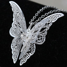 3 Layer 3D Crystal Rhinestone Silver Plated Butterfly Long Necklaces Sweater Pendants Collars Jewelry EF8
