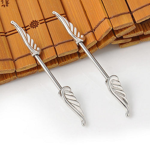 Angel Wings Feather Alloy Nipple Shields Ring Bar Barbell Body Piercing Jewelry  EF8