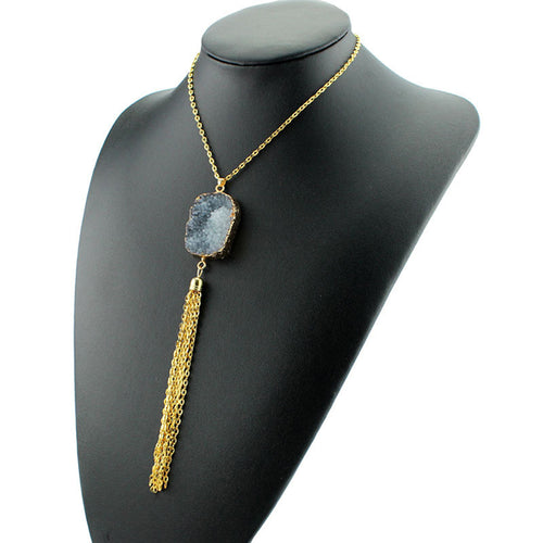 Bohemia Stone Necklace Colorful Tassel Pendant Tibetan Natural Stone Necklace Opal Turquoise Necklace EF8