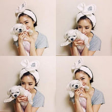 Cute Big Rabbit Ear Soft Towel Hair B  Wrap Headb  For Bath Spa Make Up EF8