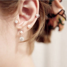 Double Bling Rhinestone Zircon Crystal Ball Silver Earrings Ear Stud EF8