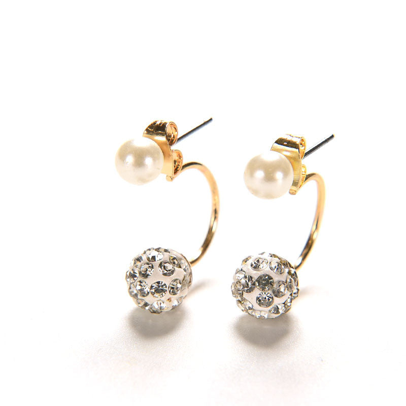 Double Bling Rhinestone Zircon Crystal Ball Silver Earrings Ear Stud EF8