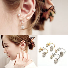 Double Bling Rhinestone Zircon Crystal Ball Silver Earrings Ear Stud EF8