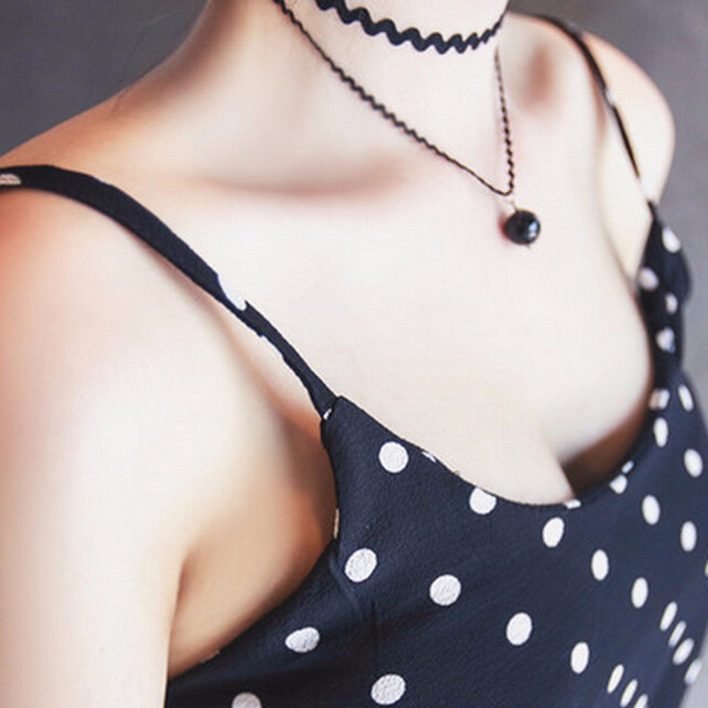 Double Layer Black Bead Pendant Short Wave Rope Necklaces for Women Elegant Gothic Statement Necklace Jewelry Gift EF8