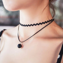 Double Layer Black Bead Pendant Short Wave Rope Necklaces for Women Elegant Gothic Statement Necklace Jewelry Gift EF8