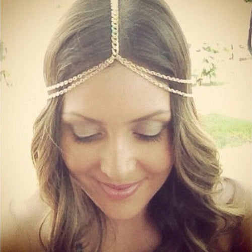 Boho Gold Metal Tassel Head Chain Hair Jewelry Head Pieces For Women Hair Accessories EF8
