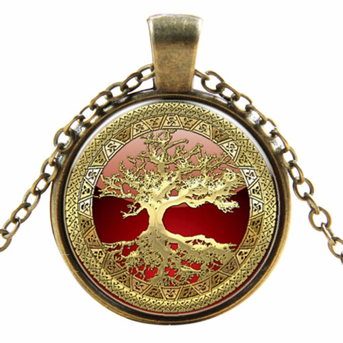Glass Gem Tree Life Cabochon Bronze Art Picture Locket Necklace pendant Necklace Vintage Choker Necklace Jewelry EF8