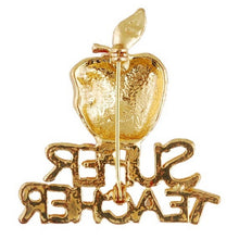 Gold Plated Super Teacher Brooch Pin Crystal Bitten Apple Brooch Best Gift EF8