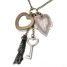 Heart Leaf Leaves Vintage Long Sweater Chain Key Peacock Pendant Tassel Necklace  EF8