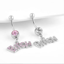 Letter "Bitch" White Pink Sexy Crystal Body Piercing Surgical Button Belly Ring Jewelry Navel Bar EF8