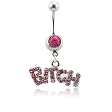 Letter "Bitch" White Pink Sexy Crystal Body Piercing Surgical Button Belly Ring Jewelry Navel Bar EF8