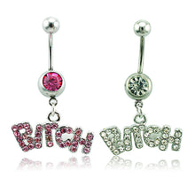 Letter "Bitch" White Pink Sexy Crystal Body Piercing Surgical Button Belly Ring Jewelry Navel Bar EF8