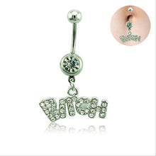 Letter "Bitch" White Pink Sexy Crystal Body Piercing Surgical Button Belly Ring Jewelry Navel Bar EF8