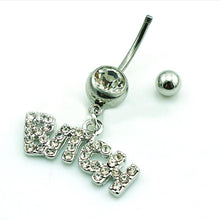 Letter "Bitch" White Pink Sexy Crystal Body Piercing Surgical Button Belly Ring Jewelry Navel Bar EF8
