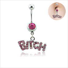 Letter "Bitch" White Pink Sexy Crystal Body Piercing Surgical Button Belly Ring Jewelry Navel Bar EF8