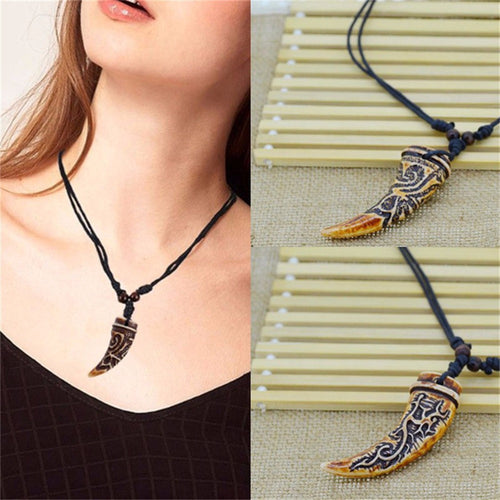 Light Brown Yak bone carving Dragon Totem Pendant Wolf Teeth Shape Women Jewelry EF8