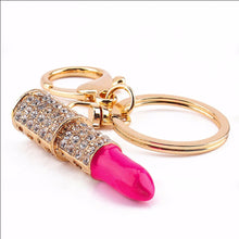 Lipstick Rhinestone Crystal Keyring Charm Pink Pendant Car Gold KeyChain For Woman Gift EF8