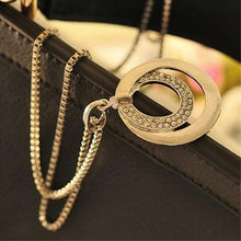 Long Chain Women Crystal Rhinestone Chunky Silver Plated Double Circle Pendant Necklace EF8