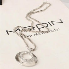 Long Chain Women Crystal Rhinestone Chunky Silver Plated Double Circle Pendant Necklace EF8
