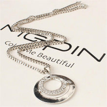 Long Chain Women Crystal Rhinestone Chunky Silver Plated Double Circle Pendant Necklace EF8