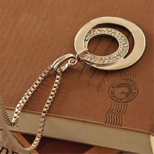 Long Chain Women Crystal Rhinestone Chunky Silver Plated Double Circle Pendant Necklace EF8