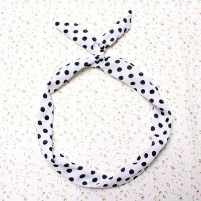 Cute Korean Dots Bunny Rabbit Ear Ribbon Headwear Hairb  Metal Wire Scarf Headb  Hair B  Accessories 6 Colors EF8